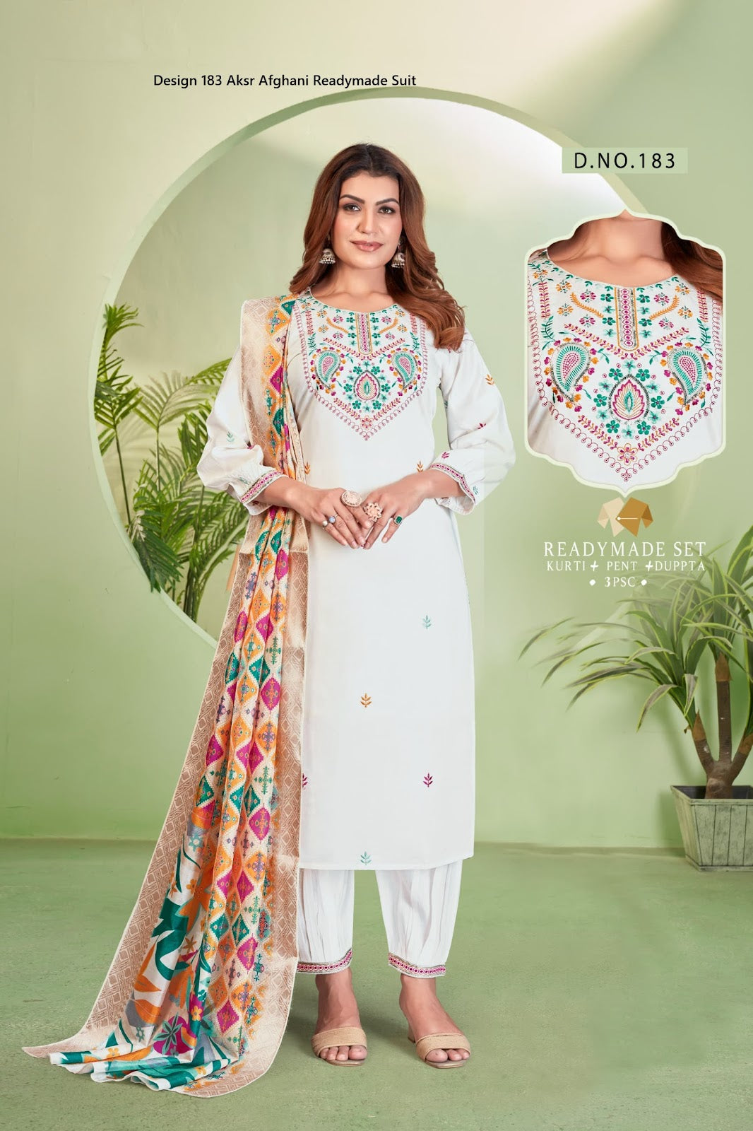 Design 183 Aksr Roman Silk Afghani Readymade Suit Wholesaler Ahmedabad