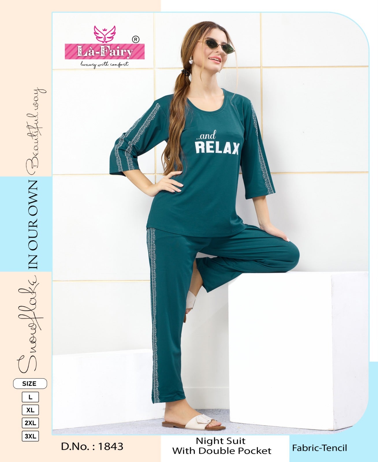 Design 1840-1845 La Fairy Tencil Pyjama Night Suits Supplier Gujarat