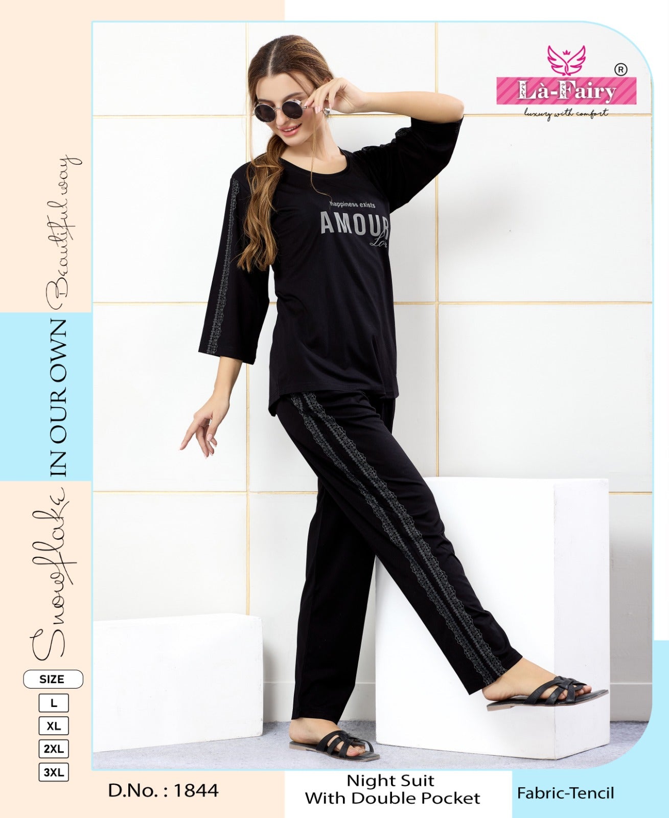 Design 1840-1845 La Fairy Tencil Pyjama Night Suits Supplier Gujarat