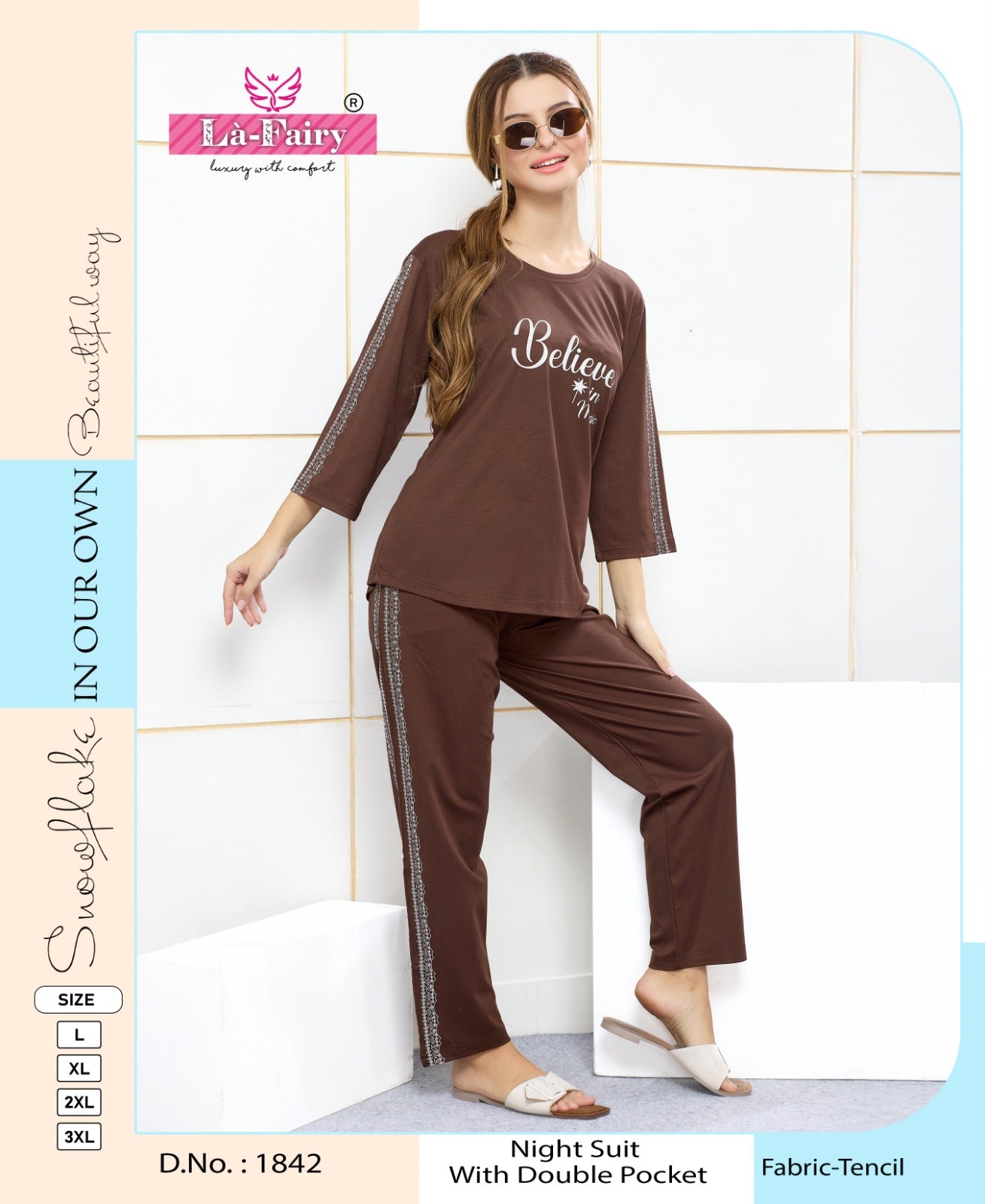 Design 1840-1845 La Fairy Tencil Pyjama Night Suits Supplier Gujarat