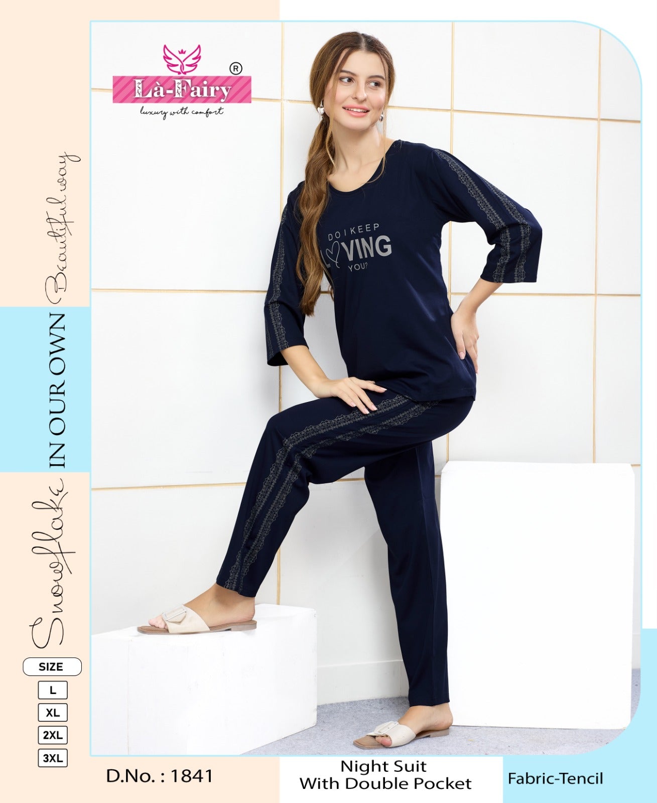 Design 1840-1845 La Fairy Tencil Pyjama Night Suits Supplier Gujarat