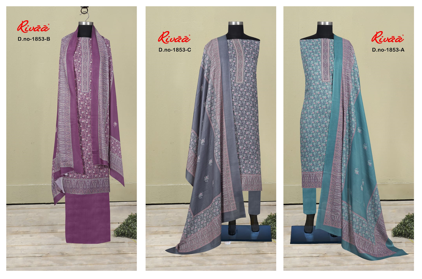 Design 1853 Rivaa Pashmina Suits Exporter