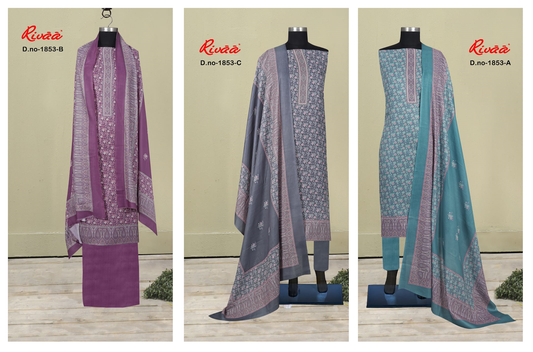 Design 1853 Rivaa Pashmina Suits Exporter