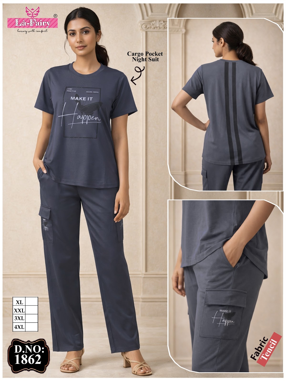 Design 1862 Cargo La Fairy Tencil Pyjama Night Suits Wholesale