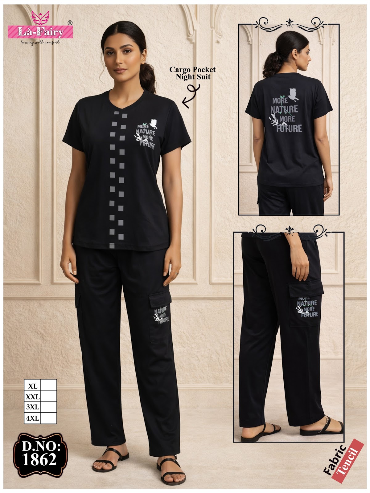 Design 1862 Cargo La Fairy Tencil Pyjama Night Suits Wholesale