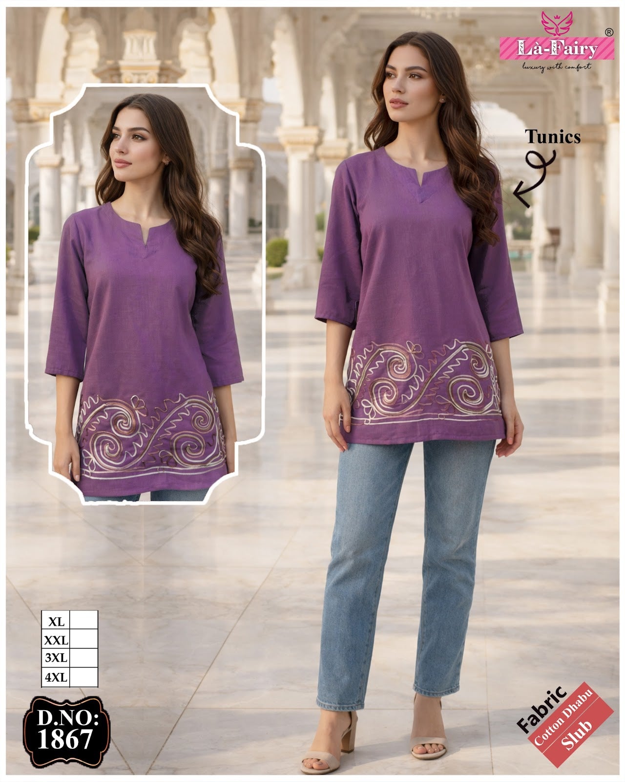 Design 1867 La Fairy Cotton Short Kurtis Exporter