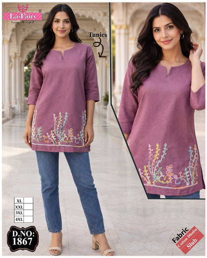 Design 1867 La Fairy Cotton Short Kurtis Exporter