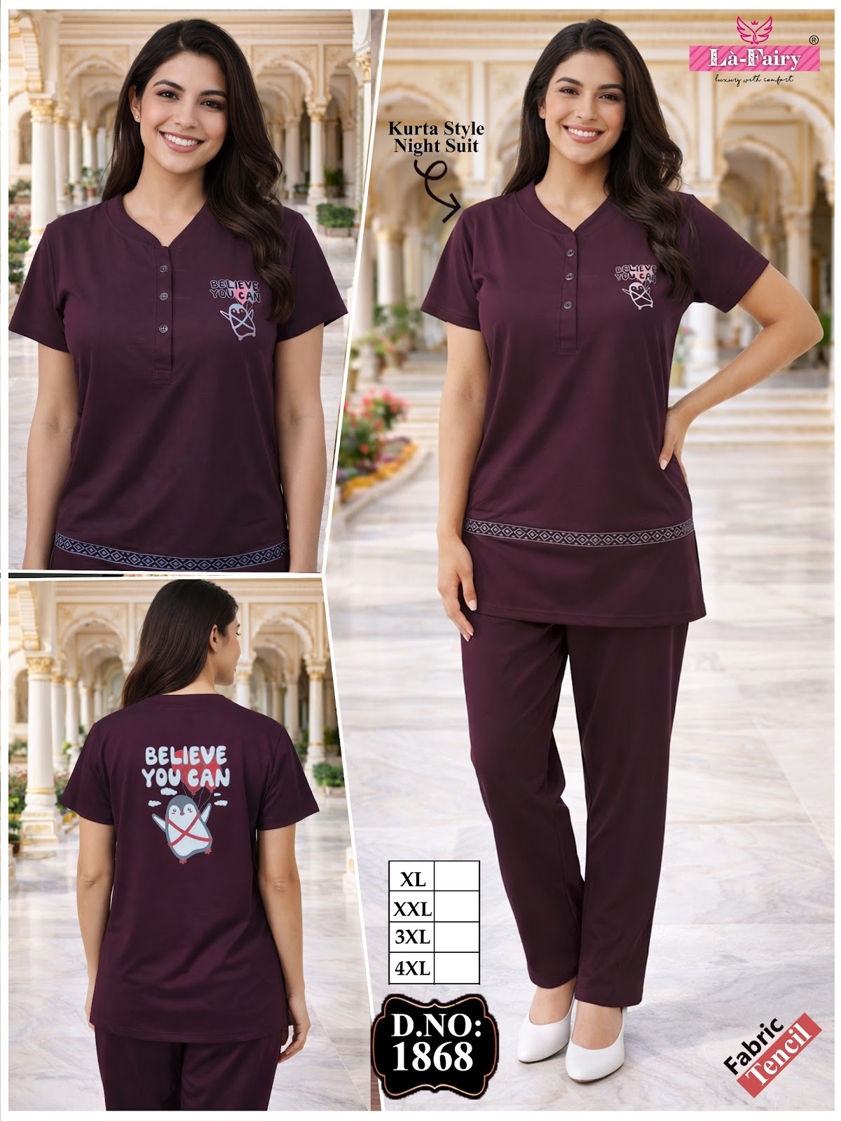 Design 1868 La Fairy Tencil Kurta Night Suits Exporter Ahmedabad