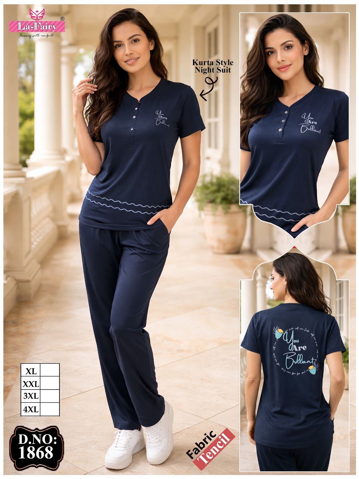 Design 1868 La Fairy Tencil Kurta Night Suits Exporter Ahmedabad