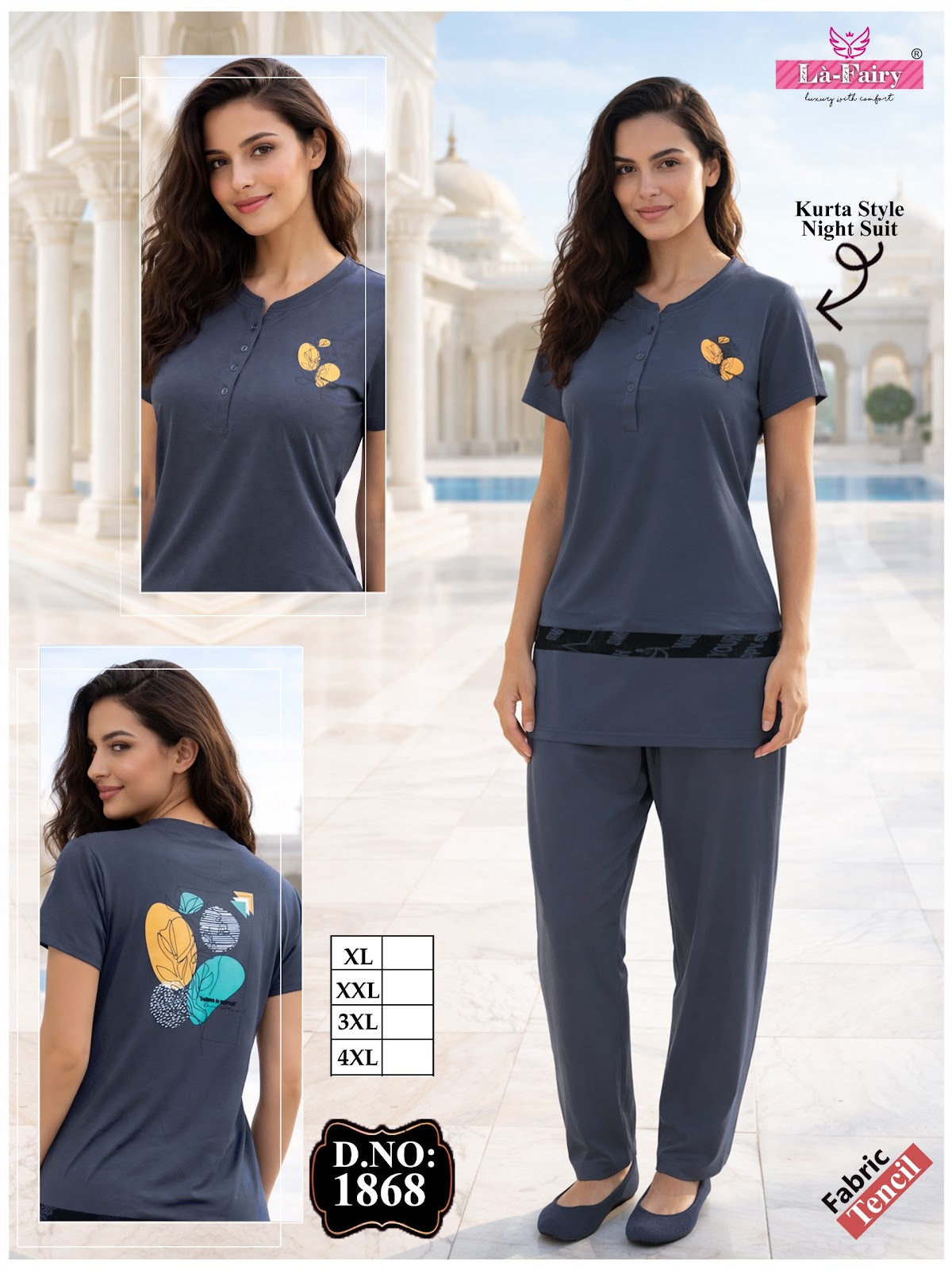 Design 1868 La Fairy Tencil Kurta Night Suits Exporter Ahmedabad