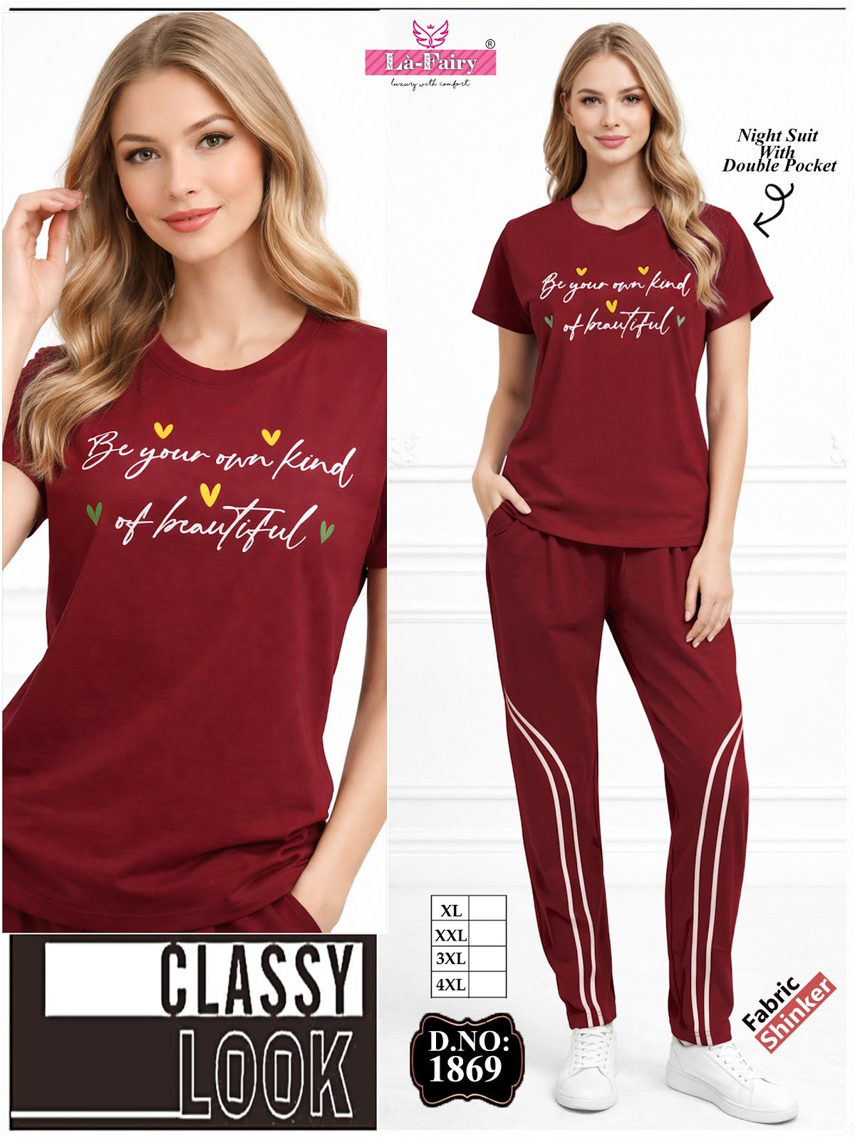 Design 1869 La Fairy Sinker Pyjama Night Suits Wholesaler Ahmedabad