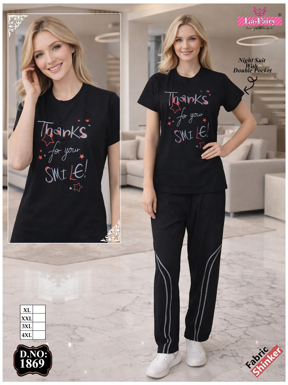 Design 1869 La Fairy Sinker Pyjama Night Suits Wholesaler Ahmedabad