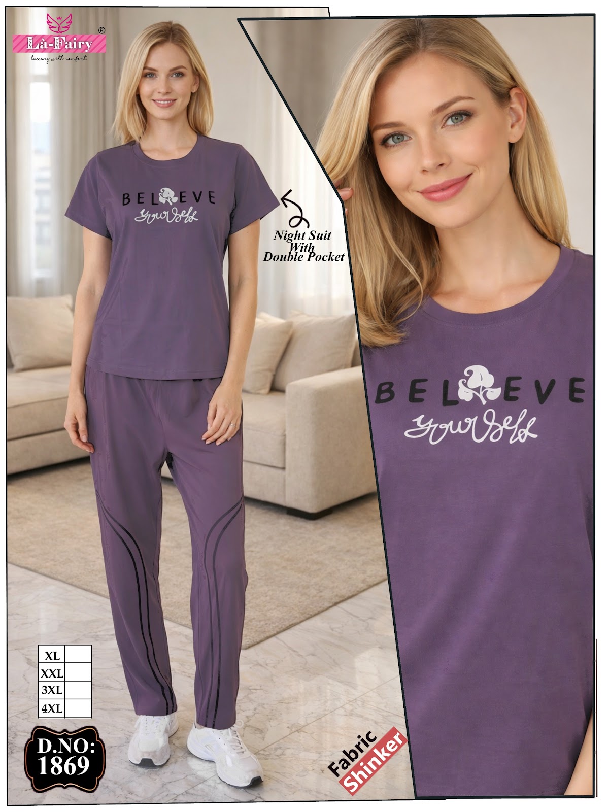 Design 1869 La Fairy Sinker Pyjama Night Suits Wholesaler Ahmedabad