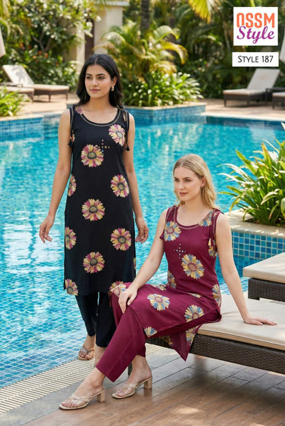 Design 187-88 And 211 Ossm Rayon 24Kg Co Ord Set Wholesale Price