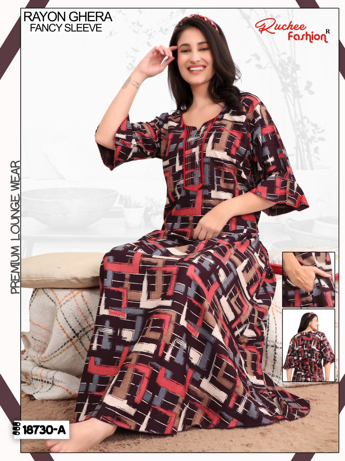 Design 18727 To 18732 Ruchee Fashion Rayon Night Gowns Exporter Gujarat
