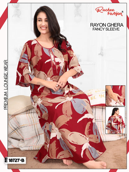 Design 18727 To 18732 Ruchee Fashion Rayon Night Gowns Exporter Gujarat