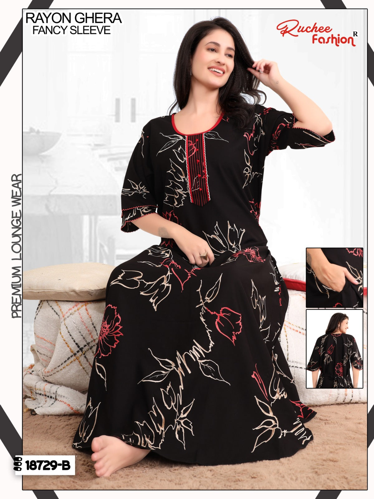 Design 18727 To 18732 Ruchee Fashion Rayon Night Gowns Exporter Gujarat
