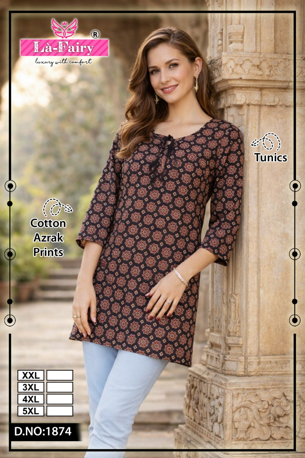 Design 1874 La Fairy Cotton Short Kurtis Exporter India