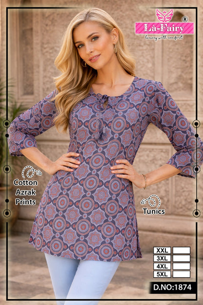 Design 1874 La Fairy Cotton Short Kurtis Exporter India