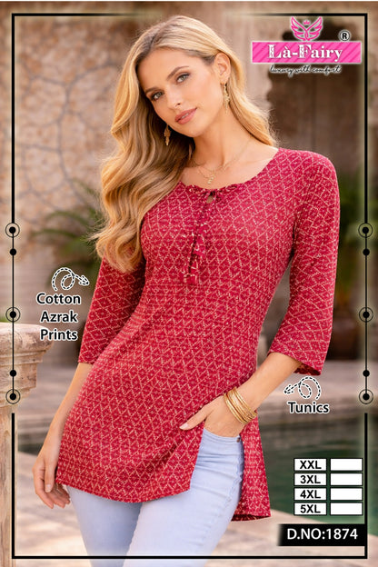 Design 1874 La Fairy Cotton Short Kurtis Exporter India