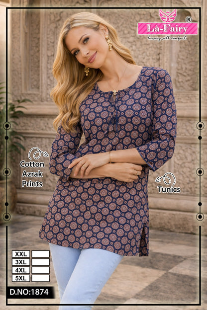 Design 1874 La Fairy Cotton Short Kurtis Exporter India