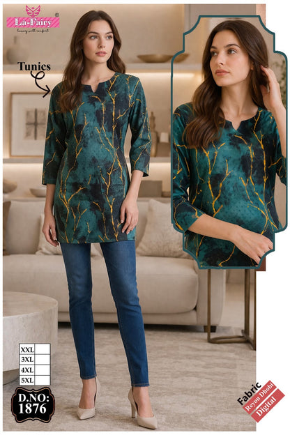 Design 1876 La Fairy Reyon Short Kurtis Exporter Ahmedabad