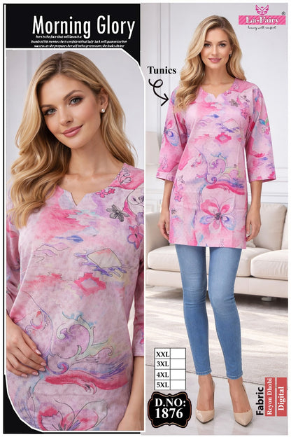 Design 1876 La Fairy Reyon Short Kurtis Exporter Ahmedabad