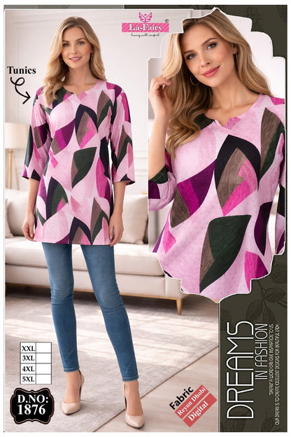 Design 1876 La Fairy Reyon Short Kurtis Exporter Ahmedabad