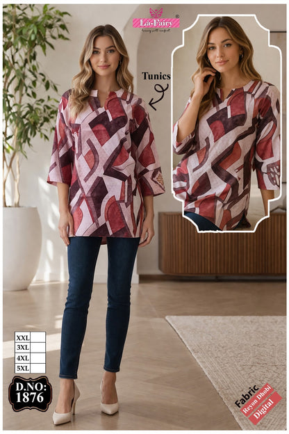 Design 1876 La Fairy Reyon Short Kurtis Exporter Ahmedabad