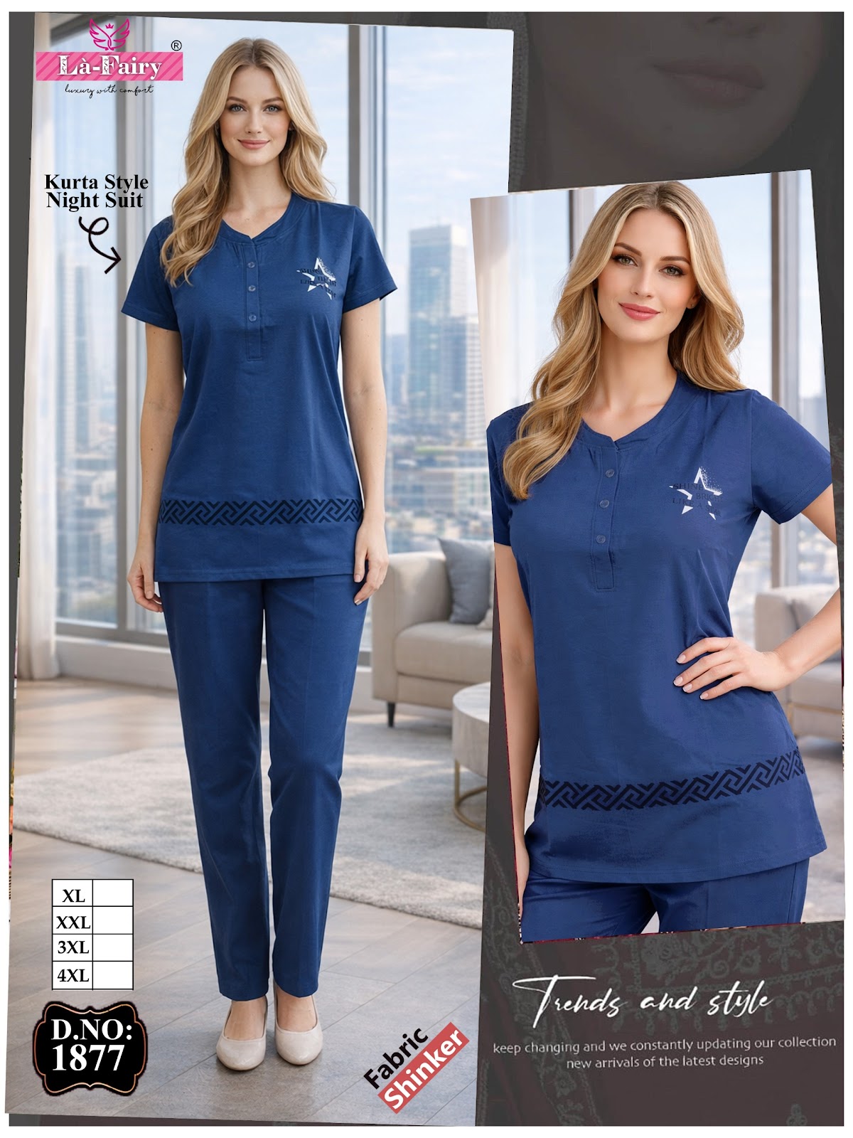 Design 1877 La Fairy Sinker Kurta Night Suits Wholesale Price