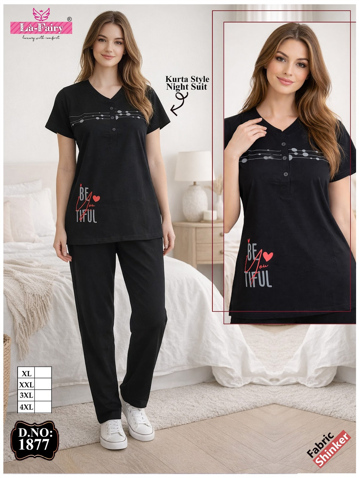 Design 1877 La Fairy Sinker Kurta Night Suits Wholesale Price