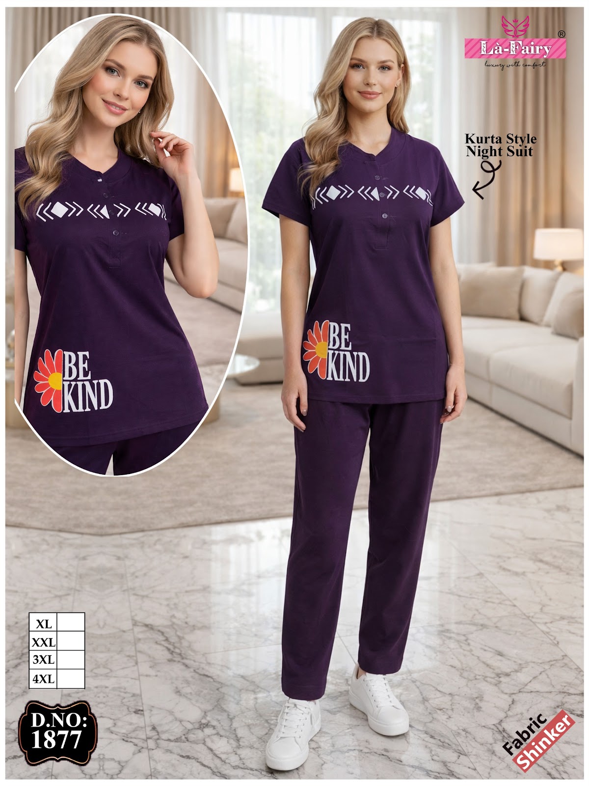 Design 1877 La Fairy Sinker Kurta Night Suits Wholesale Price