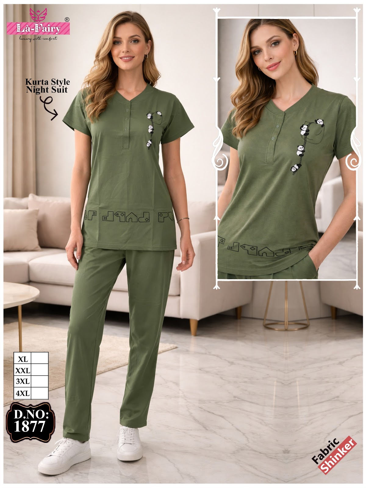 Design 1877 La Fairy Sinker Kurta Night Suits Wholesale Price