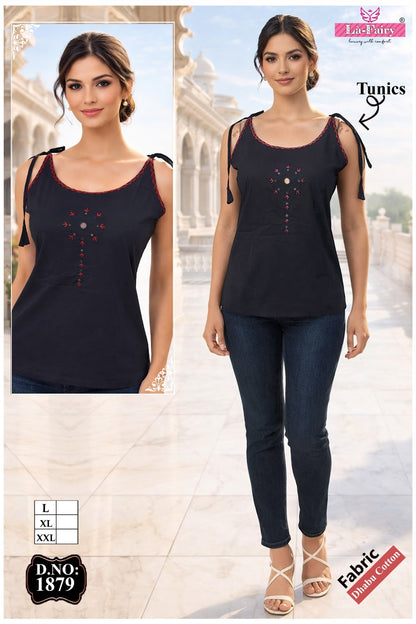 Design 1879 Sleeveless La Fairy Dhabu Cotton Fancy Tops Manufacturer India
