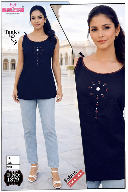 Design 1879 Sleeveless La Fairy Dhabu Cotton Fancy Tops Manufacturer India