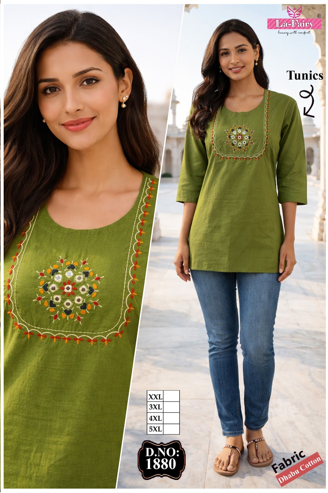 Design 1880 La Fairy Dhabu Cotton Short Kurtis Exporter Ahmedabad