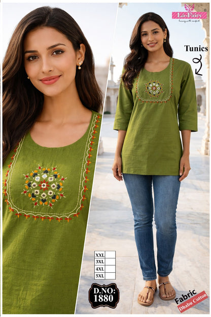 Design 1880 La Fairy Dhabu Cotton Short Kurtis Exporter Ahmedabad