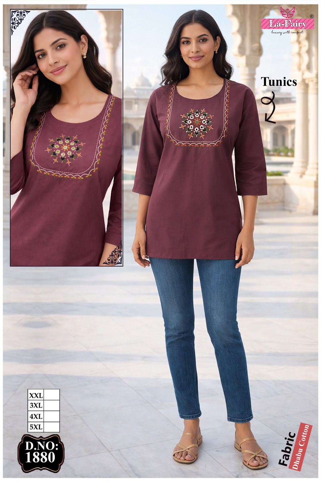 Design 1880 La Fairy Dhabu Cotton Short Kurtis Exporter Ahmedabad
