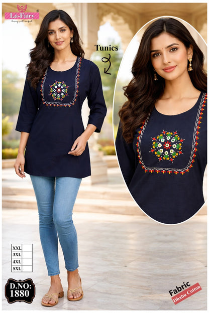 Design 1880 La Fairy Dhabu Cotton Short Kurtis Exporter Ahmedabad