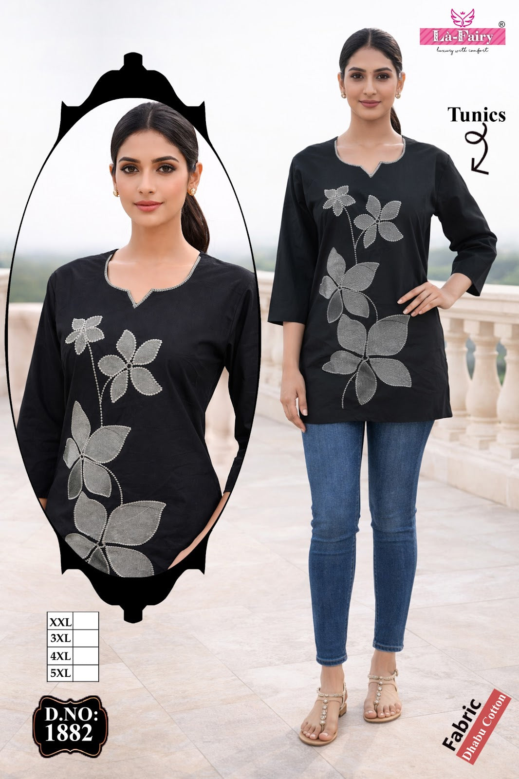 Design 1882 La Fairy Dhabu Cotton Short Kurtis Supplier India