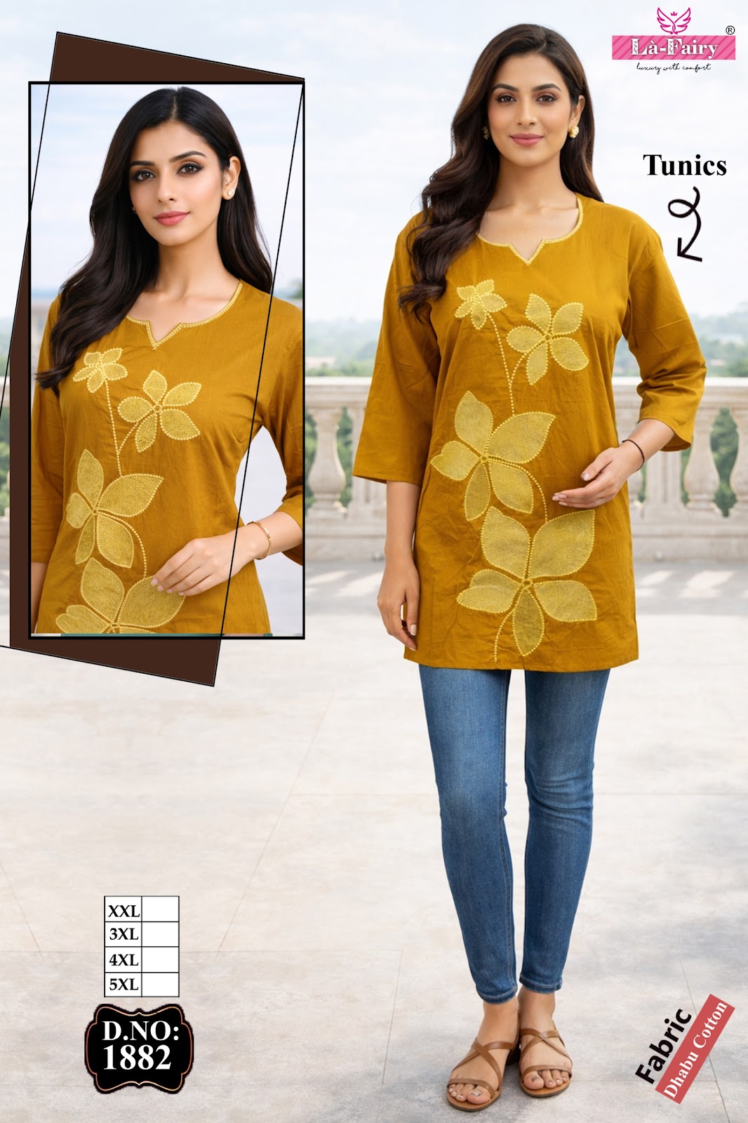 Design 1882 La Fairy Dhabu Cotton Short Kurtis Supplier India
