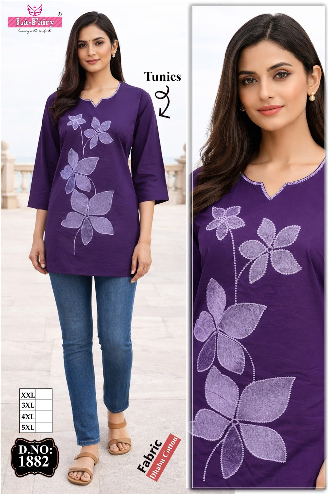 Design 1882 La Fairy Dhabu Cotton Short Kurtis Supplier India