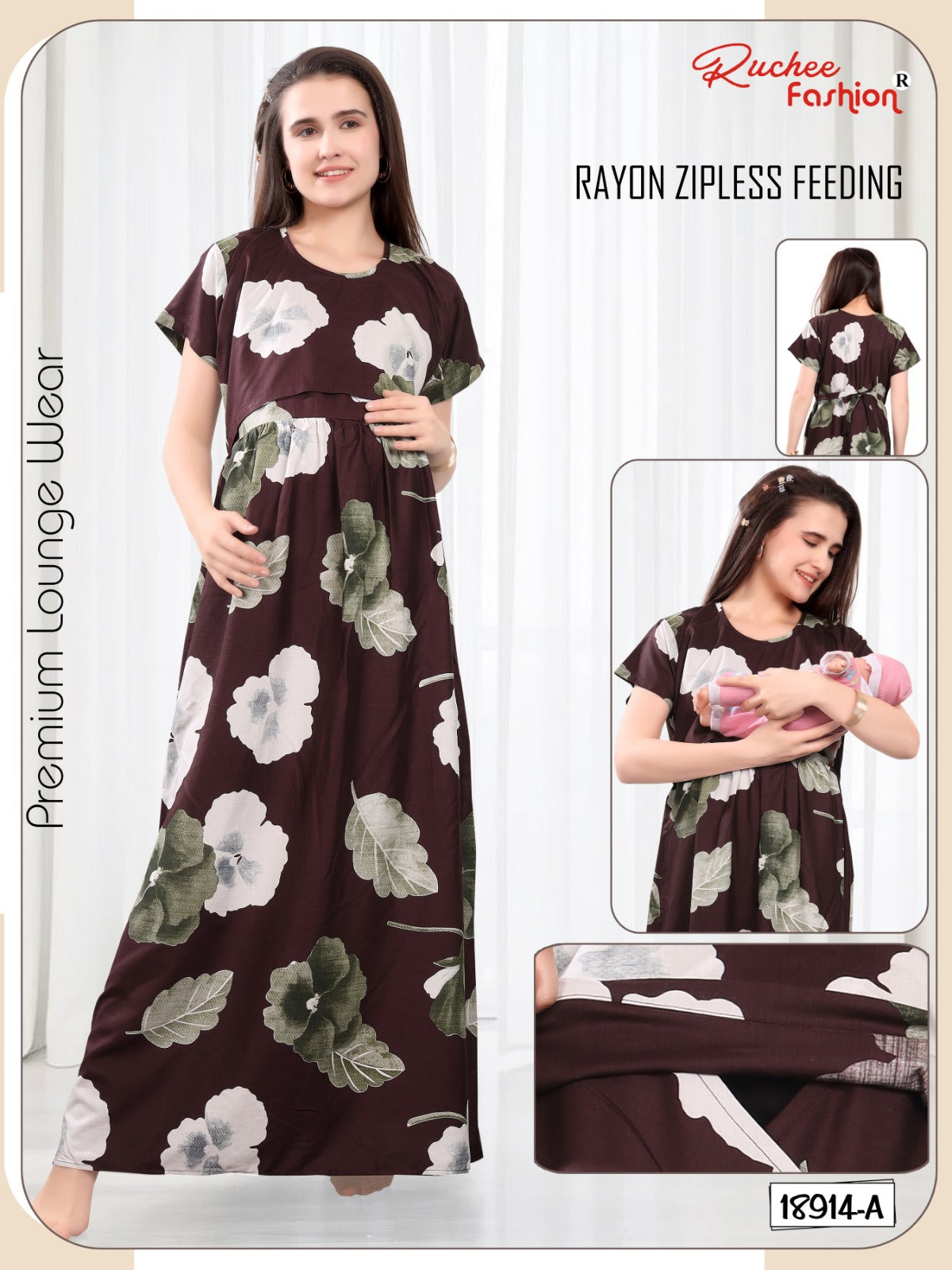 Design 18909 To 18916 Ruchee Fashion Rayon Feeding Night Gown Exporter Gujarat