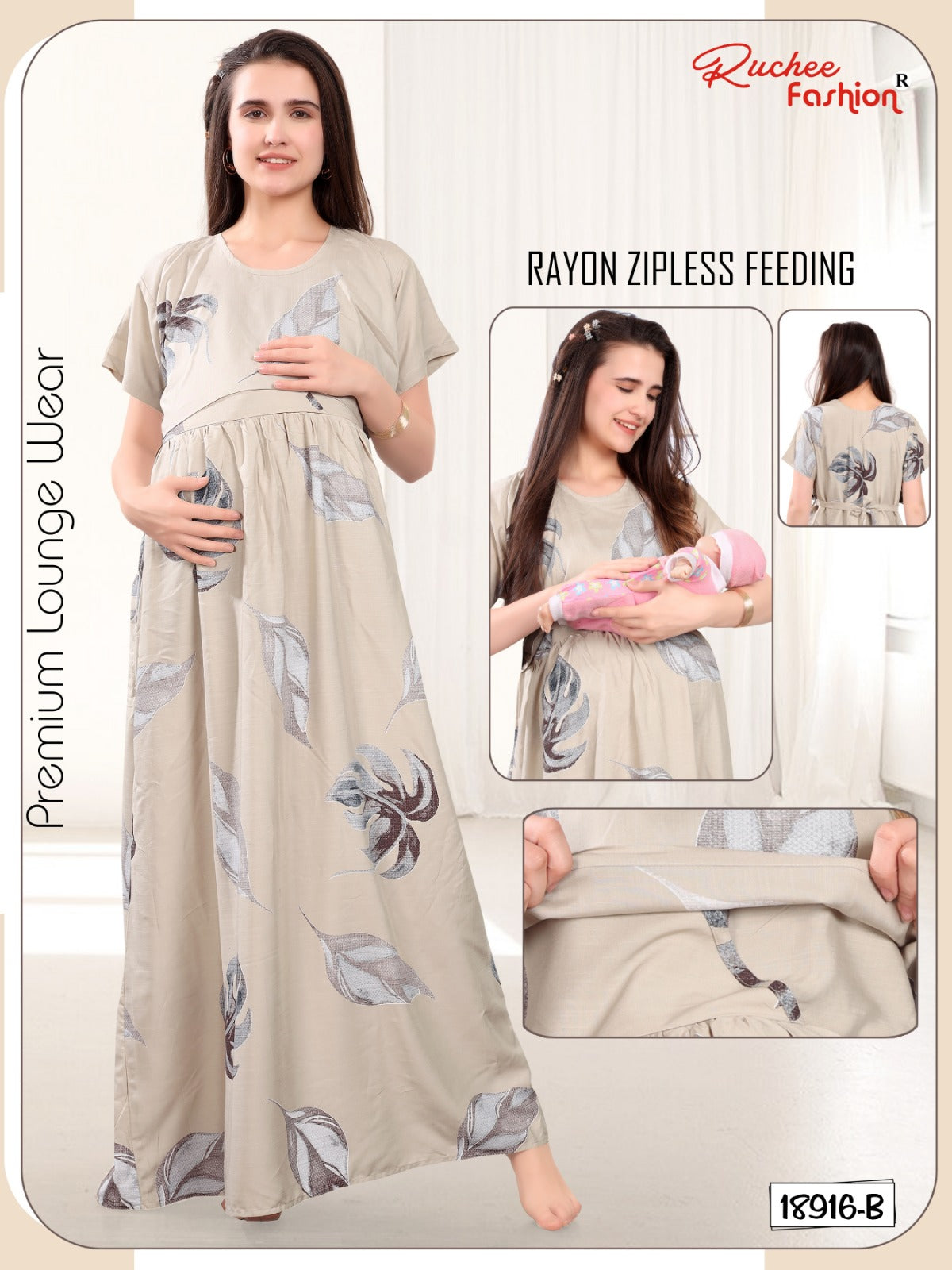 Design 18909 To 18916 Ruchee Fashion Rayon Feeding Night Gown Exporter Gujarat
