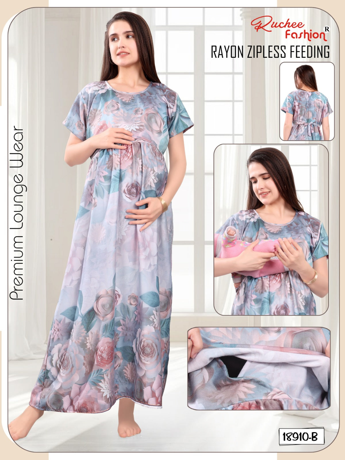 Design 18909 To 18916 Ruchee Fashion Rayon Feeding Night Gown Exporter Gujarat