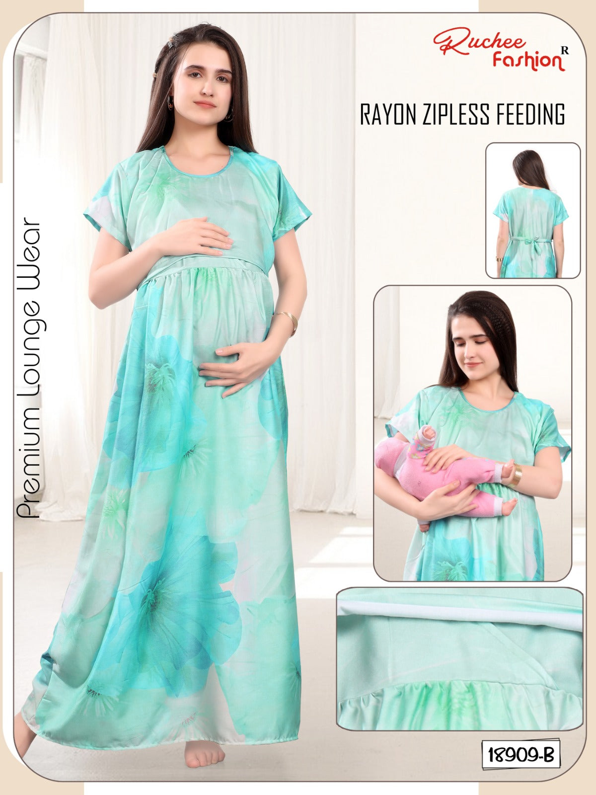Design 18909 To 18916 Ruchee Fashion Rayon Feeding Night Gown Exporter Gujarat