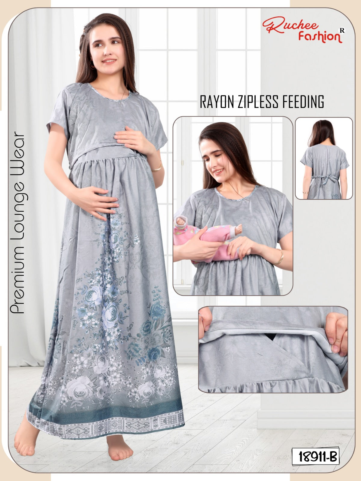 Design 18909 To 18916 Ruchee Fashion Rayon Feeding Night Gown Exporter Gujarat