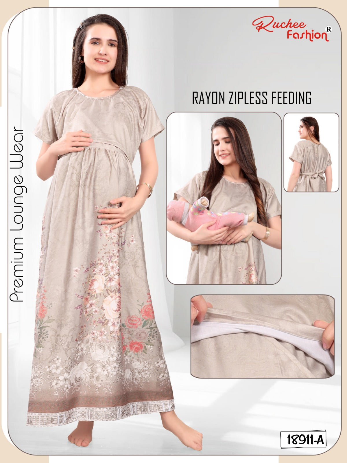 Design 18909 To 18916 Ruchee Fashion Rayon Feeding Night Gown Exporter Gujarat