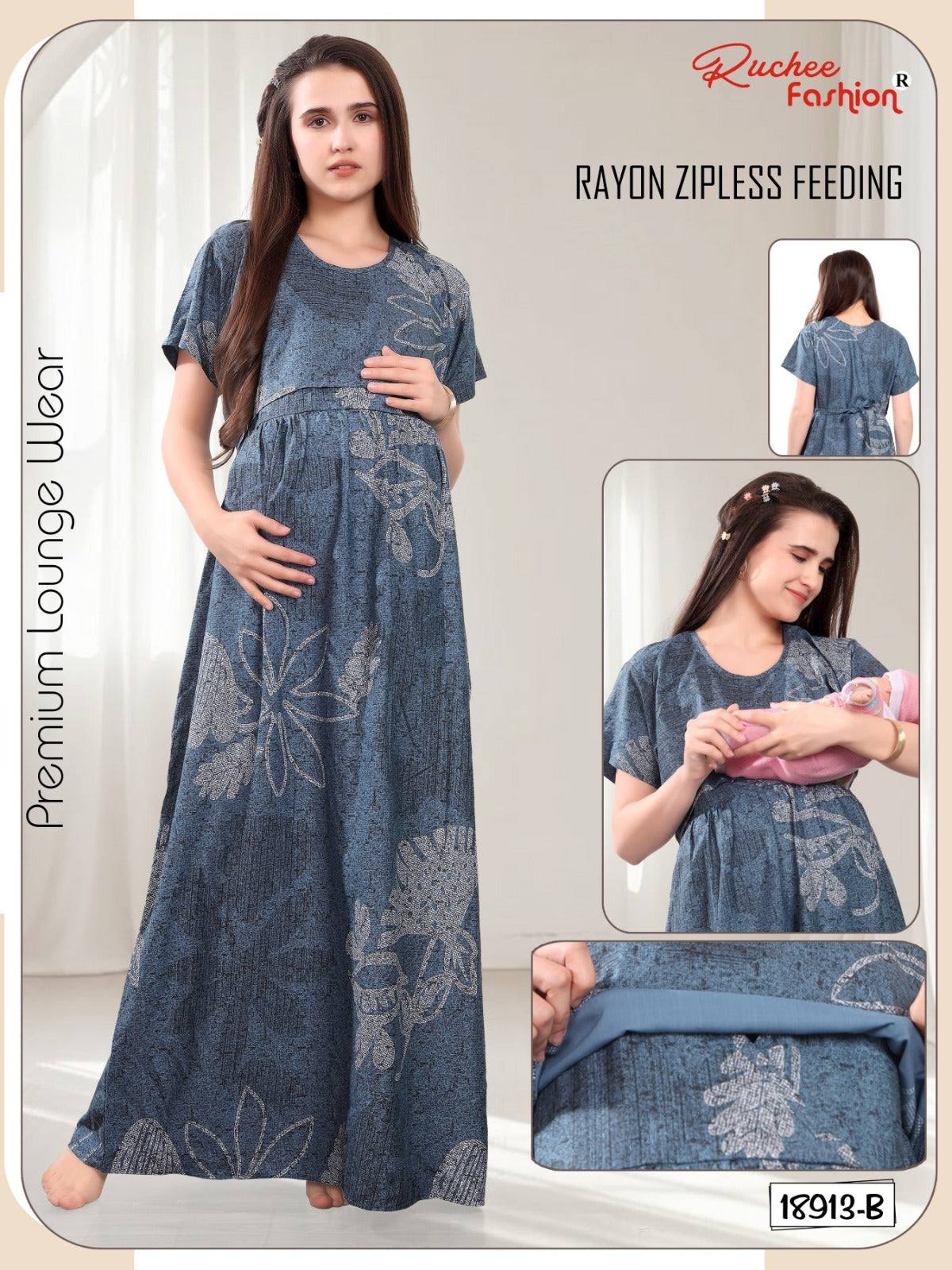Design 18909 To 18916 Ruchee Fashion Rayon Feeding Night Gown Exporter Gujarat