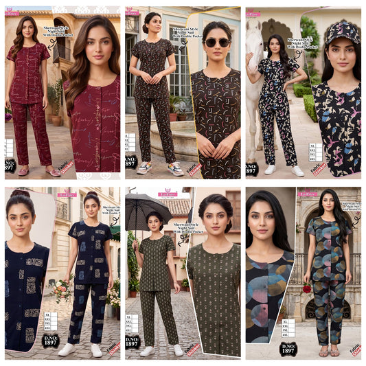 Design 1897 La Fairy Sincker Pyjama Night Suits Wholesale Rate